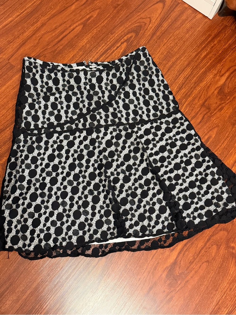 Rachel Zoe Black and White Polka Dot Lace-Trim Mini Skirt
